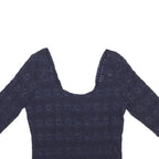 HOLLISTER Womens Navy Blue Printed Cropped 3/4 Sleeve Scoop Neck Top M