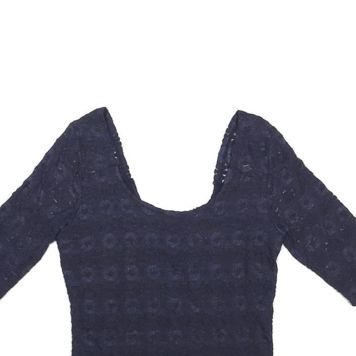 HOLLISTER Womens Navy Blue Printed Cropped 3/4 Sleeve Scoop Neck Top M