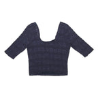HOLLISTER Womens Navy Blue Printed Cropped 3/4 Sleeve Scoop Neck Top M