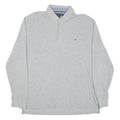 TOMMY HILFIGER Mens Grey Long Sleeve Plain Polo Shirt L Cotton Blend Classic