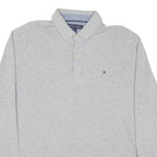 TOMMY HILFIGER Mens Grey Long Sleeve Plain Polo Shirt L Cotton Blend Classic