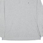 TOMMY HILFIGER Mens Grey Long Sleeve Plain Polo Shirt L Cotton Blend Classic