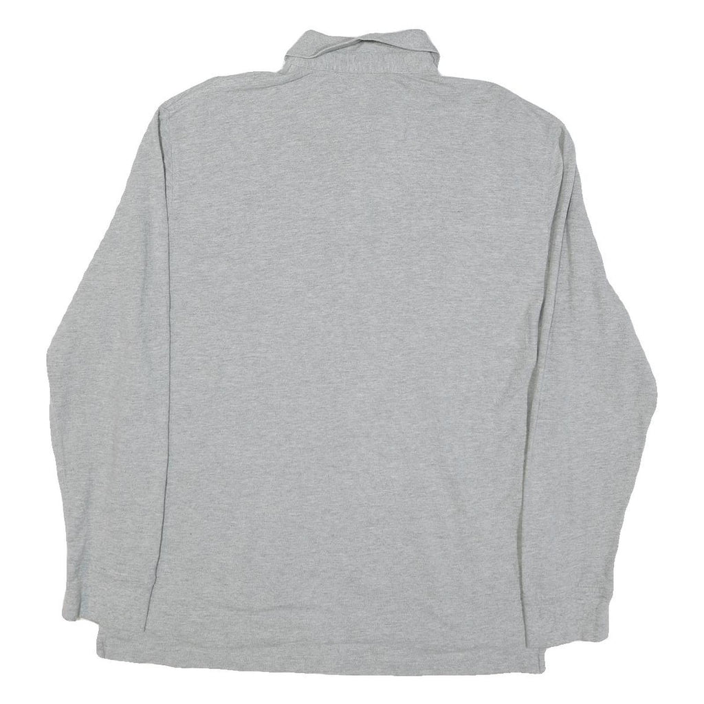 TOMMY HILFIGER Mens Grey Long Sleeve Plain Polo Shirt L Cotton Blend Classic