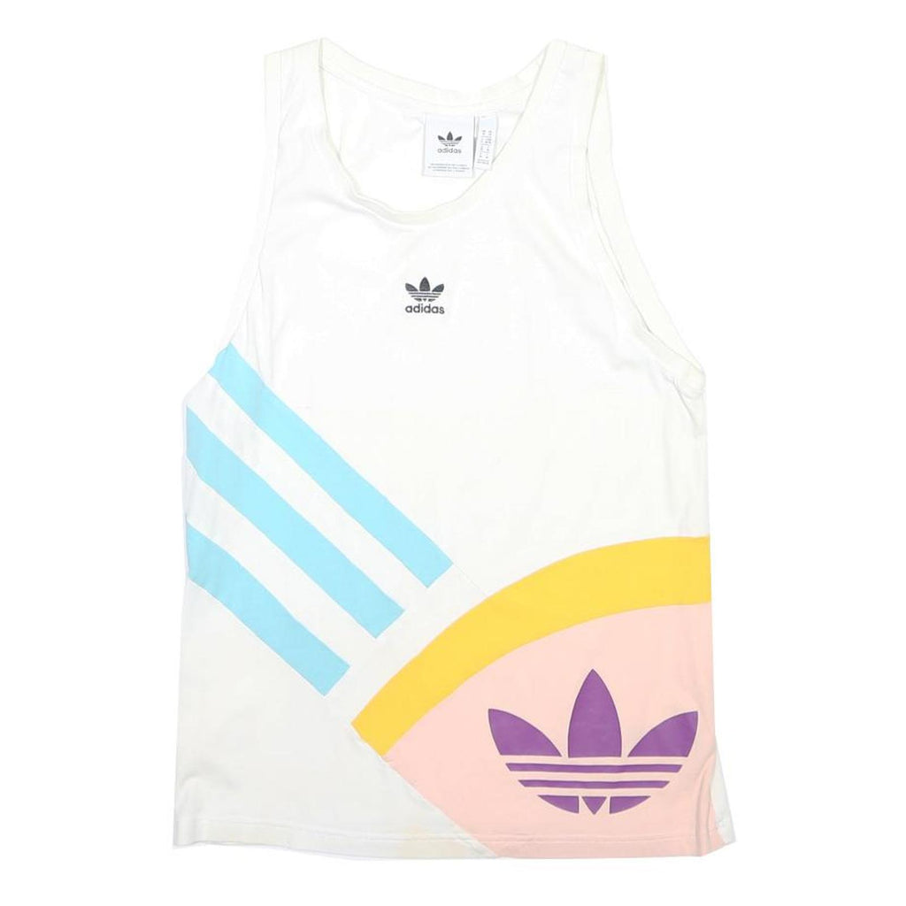 ADIDAS Mens White & Blue & Yellow Cotton Blend Vest M Sleeveless Crew Neck Logo
