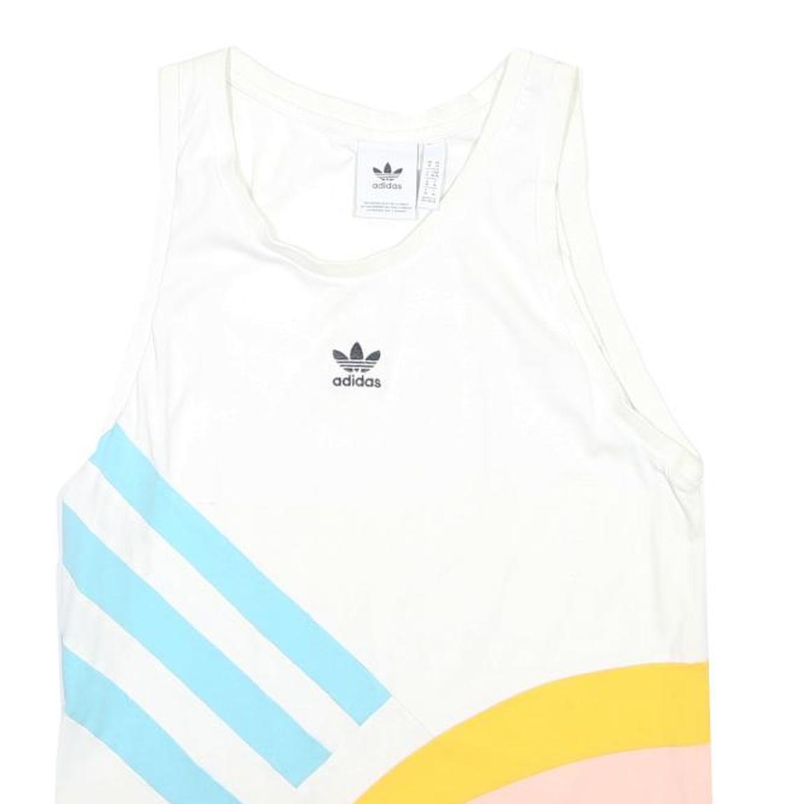 ADIDAS Mens White & Blue & Yellow Cotton Blend Vest M Sleeveless Crew Neck Logo