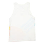 ADIDAS Mens White & Blue & Yellow Cotton Blend Vest M Sleeveless Crew Neck Logo