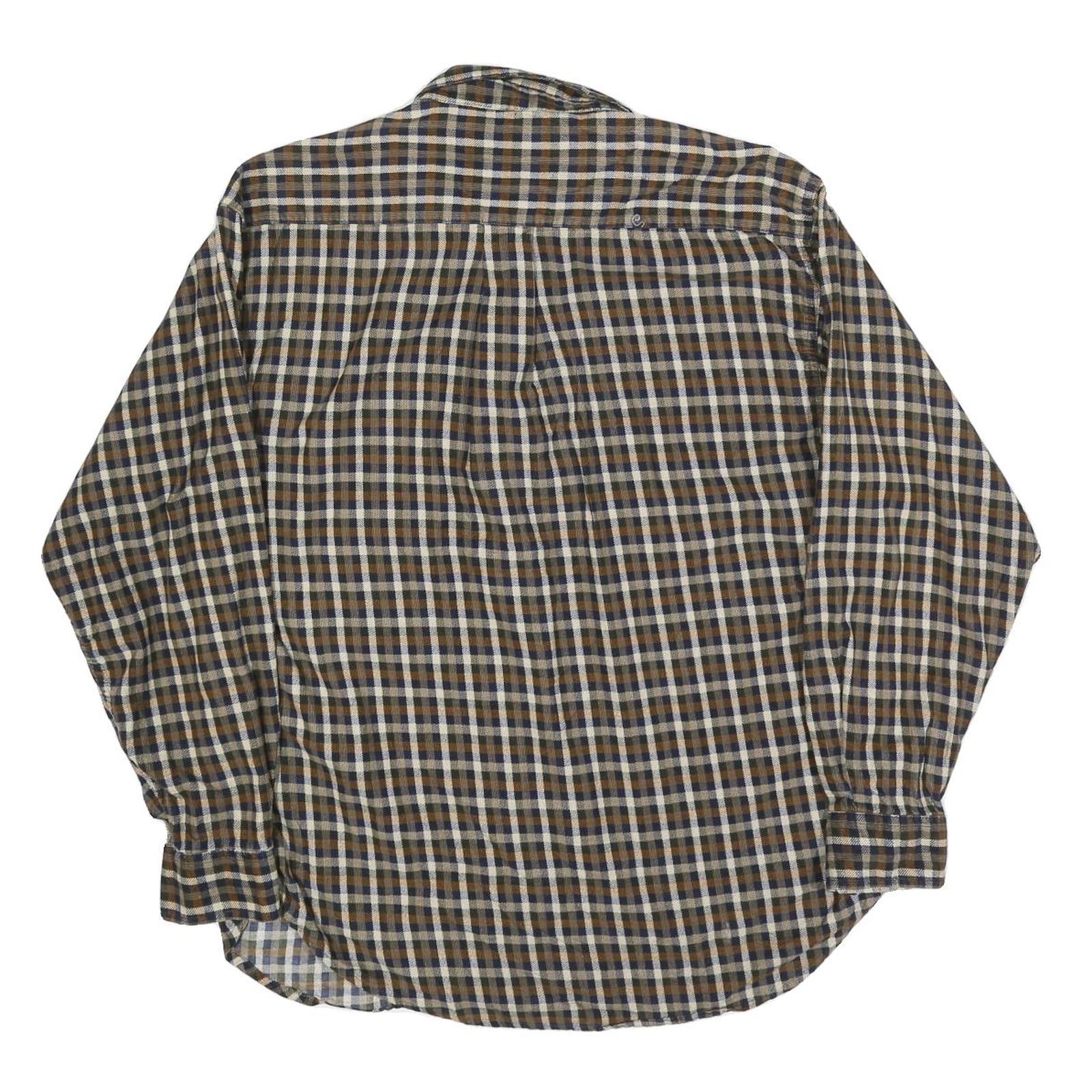 NATURALIFE Mens Brown Blue Check Shirt L Cotton Blend Casual Long Sleeve