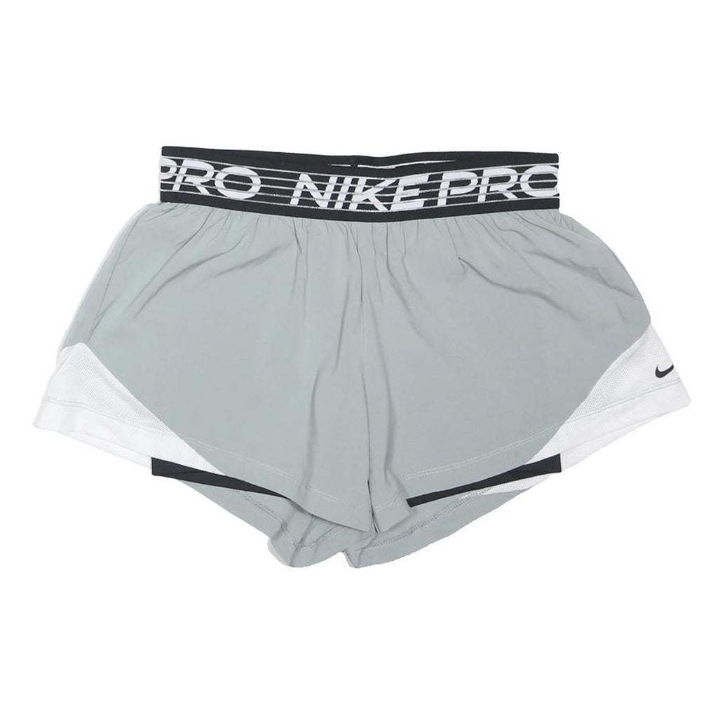 NIKE Womens Shorts Grey & White Casual M W30 Nike Pro Logo Elastic Waistband