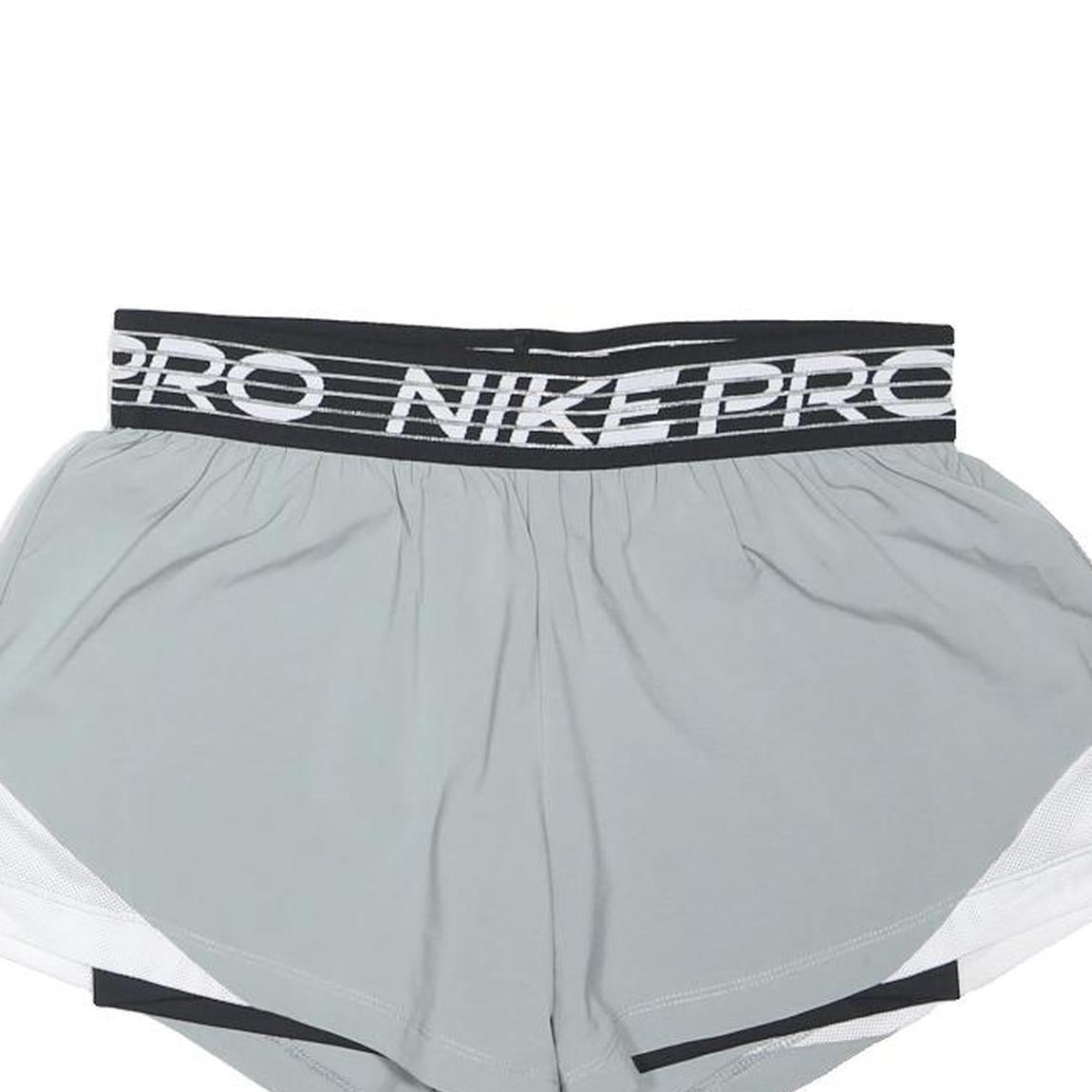 NIKE Womens Shorts Grey & White Casual M W30 Nike Pro Logo Elastic Waistband