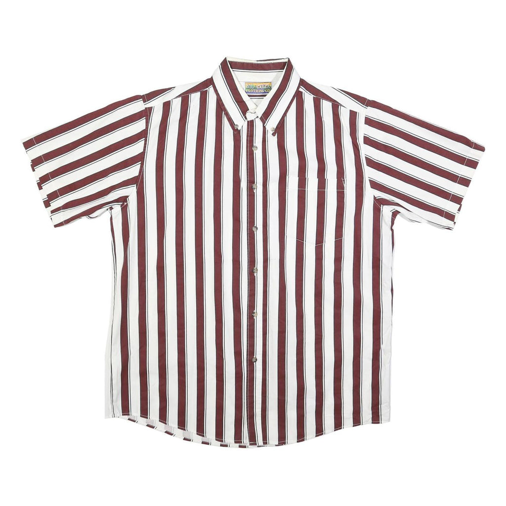 BIG CREEK Mens Maroon & White Striped Shirt L Button-Down Casual Summer Cotton