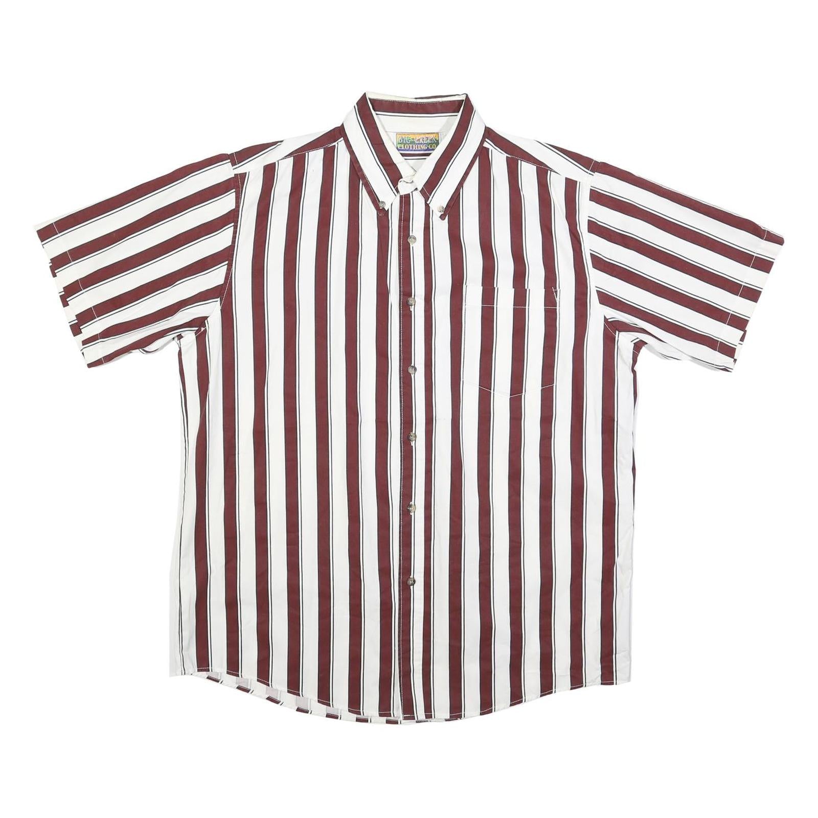BIG CREEK Mens Maroon & White Striped Shirt L Button-Down Casual Summer Cotton