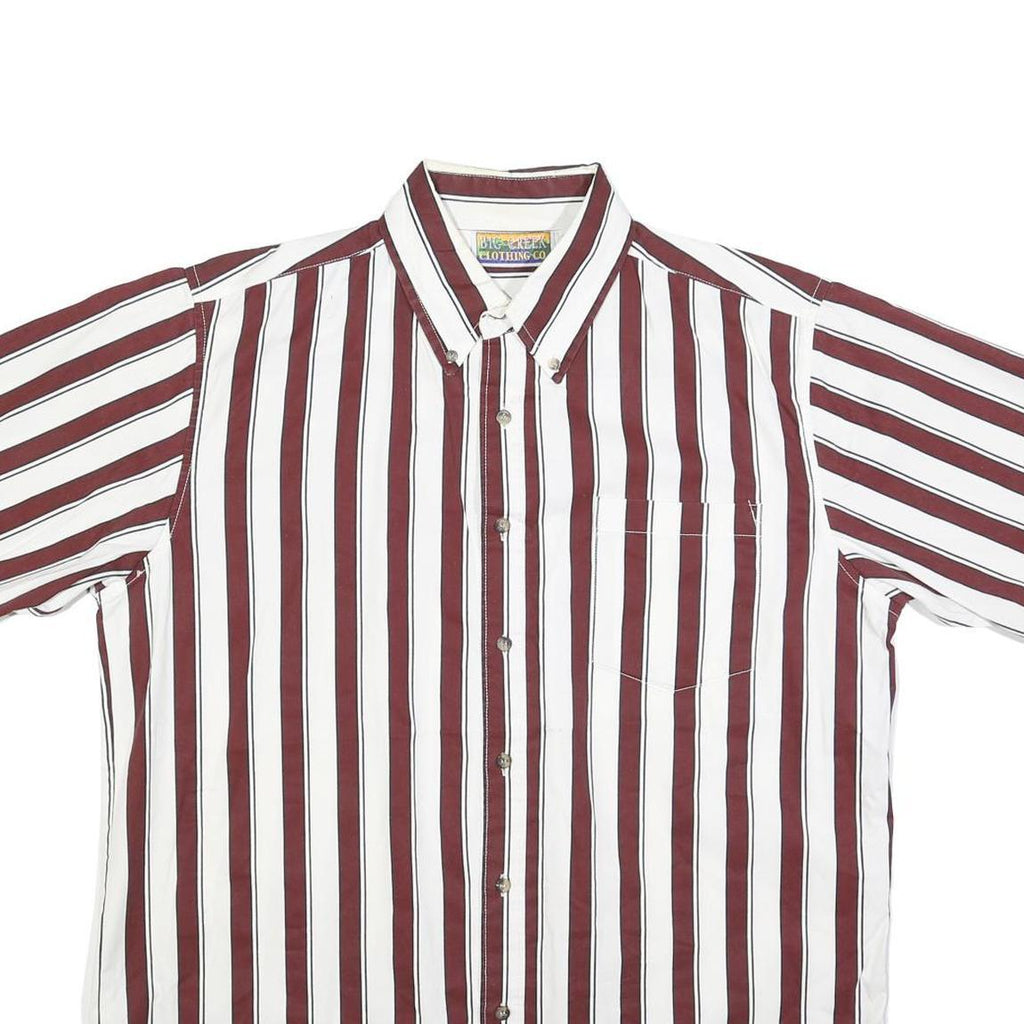 BIG CREEK Mens Maroon & White Striped Shirt L Button-Down Casual Summer Cotton