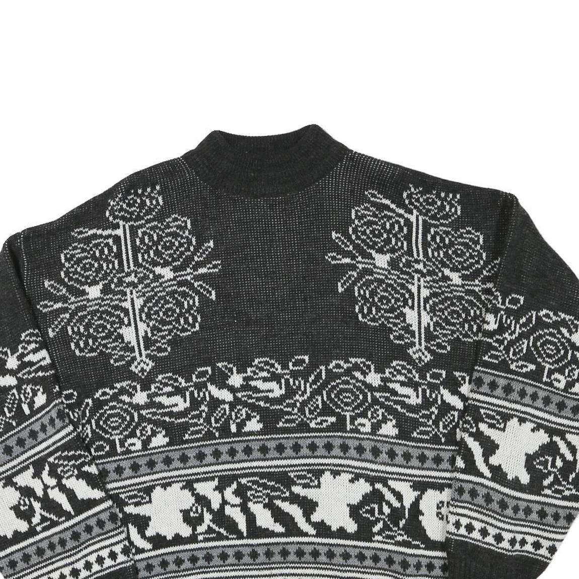Mens Black & White Patterned Acrylic Blend Jumper Crew Neck Waffle Knit XL