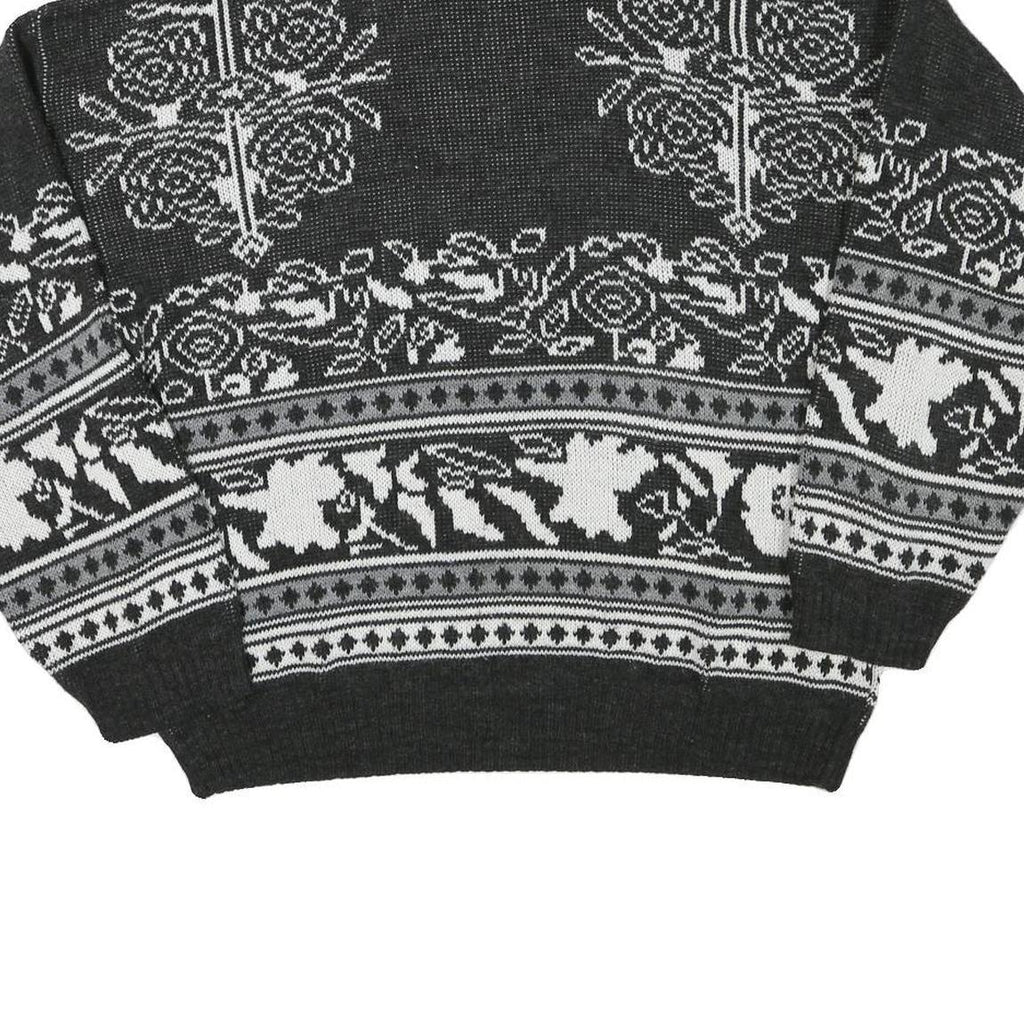 Mens Black & White Patterned Acrylic Blend Jumper Crew Neck Waffle Knit XL