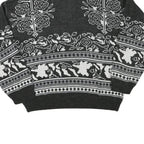 Mens Black & White Patterned Acrylic Blend Jumper Crew Neck Waffle Knit XL
