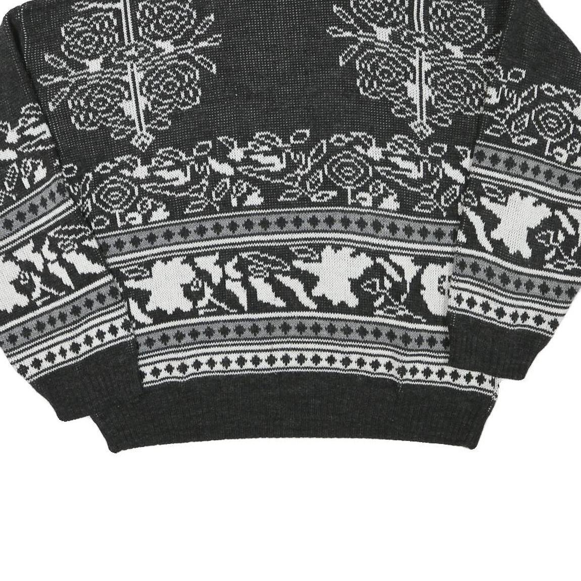 Mens Black & White Patterned Acrylic Blend Jumper Crew Neck Waffle Knit XL