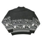 Mens Black & White Patterned Acrylic Blend Jumper Crew Neck Waffle Knit XL