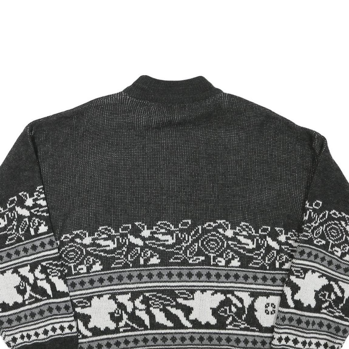 Mens Black & White Patterned Acrylic Blend Jumper Crew Neck Waffle Knit XL