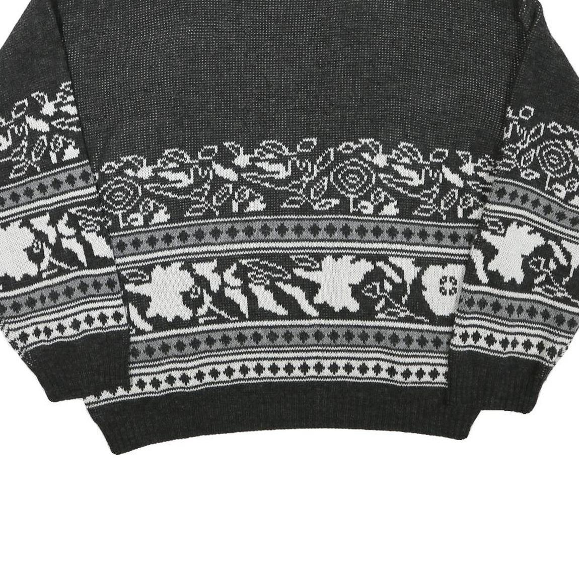 Mens Black & White Patterned Acrylic Blend Jumper Crew Neck Waffle Knit XL
