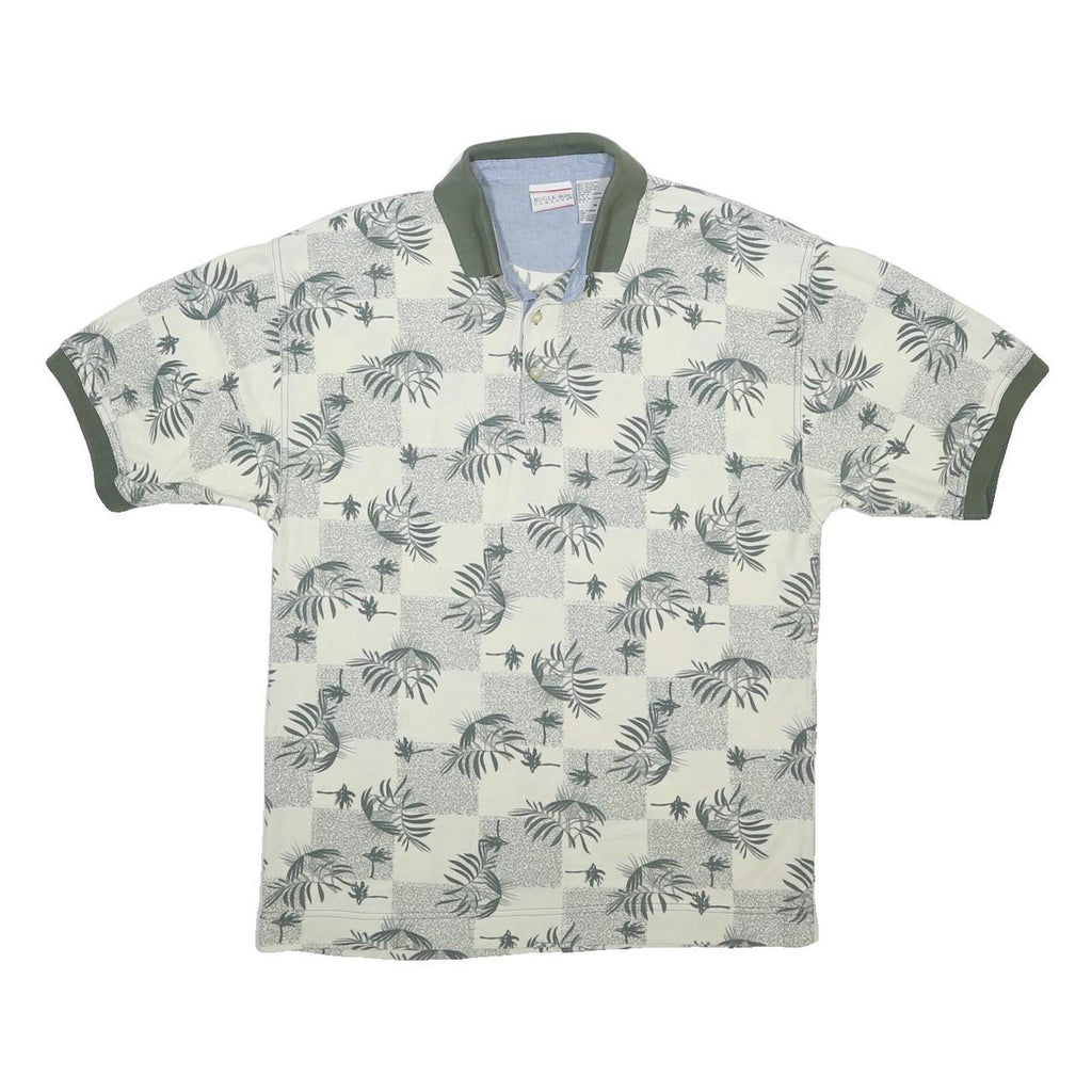 BUGLE BOY Mens Cream & Green Short Sleeve Printed M Polo Shirt Cotton Blend