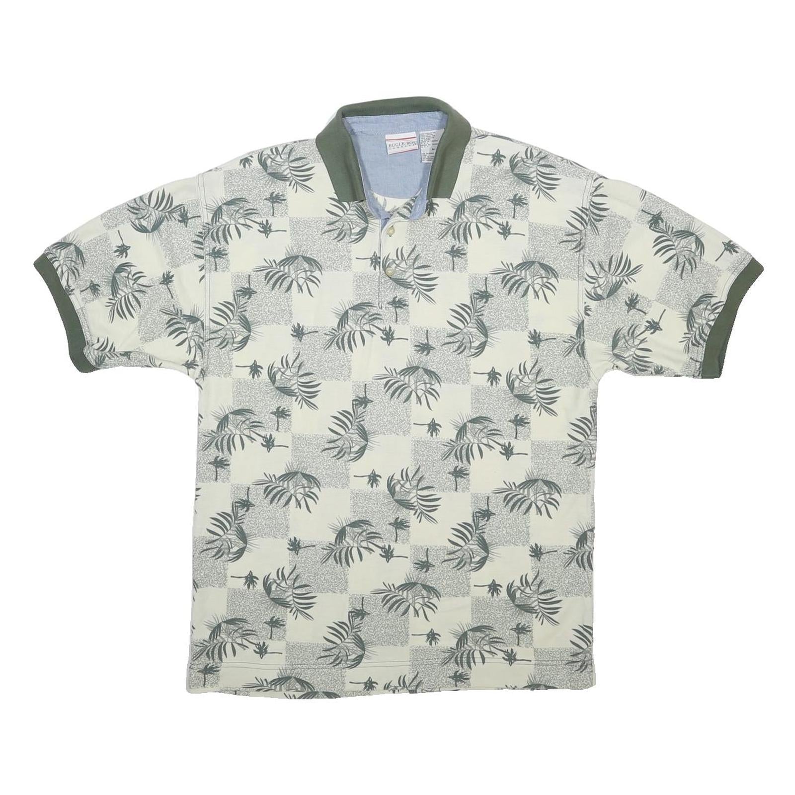 BUGLE BOY Mens Cream & Green Short Sleeve Printed M Polo Shirt Cotton Blend