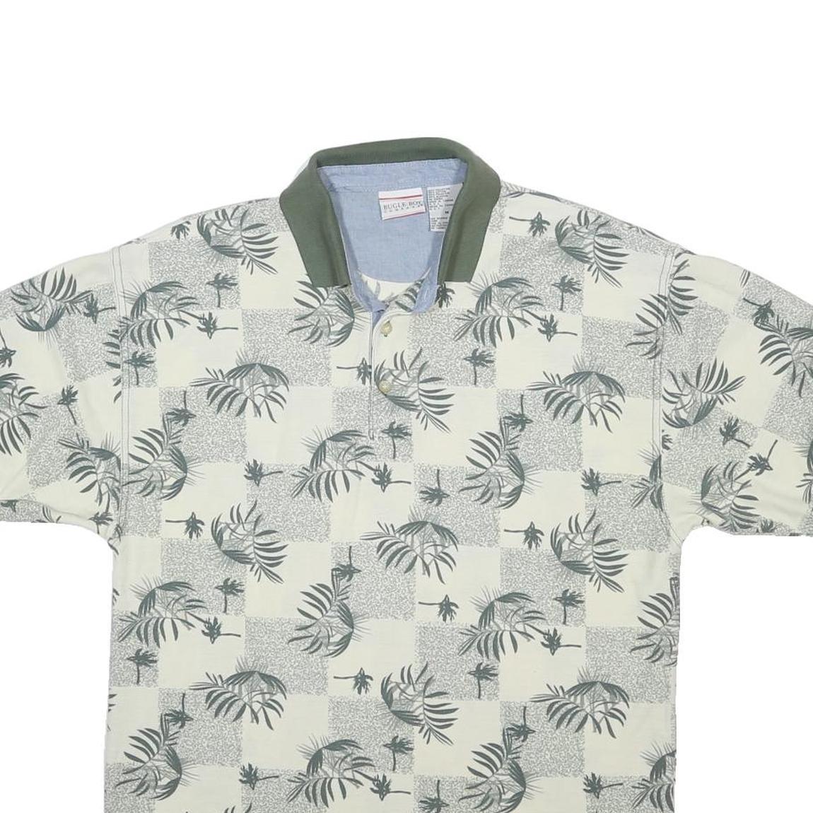 BUGLE BOY Mens Cream & Green Short Sleeve Printed M Polo Shirt Cotton Blend