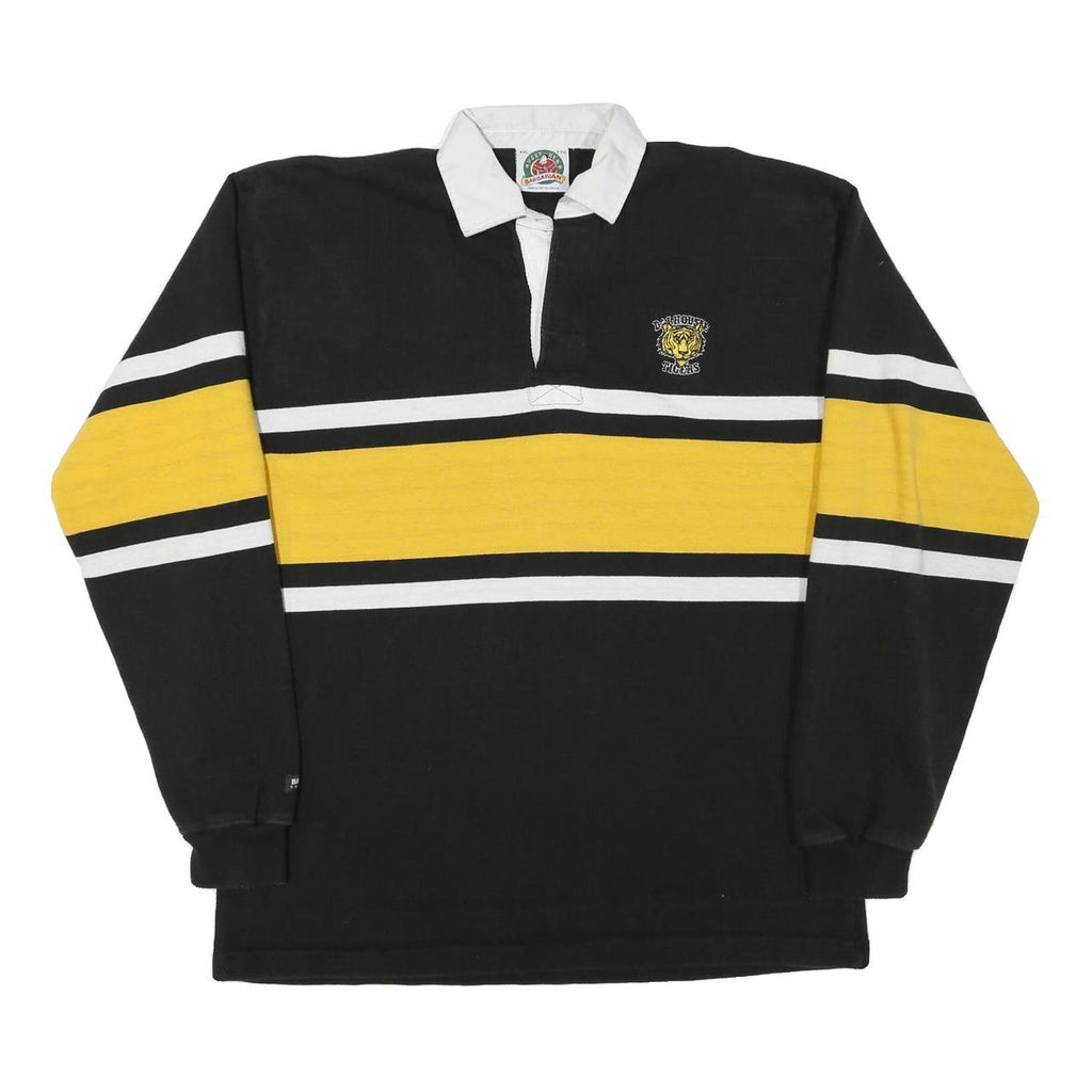 BARBARIAN Mens Black & Yellow Tiger Emblem Long Sleeve Striped 2XL Rugby Polo