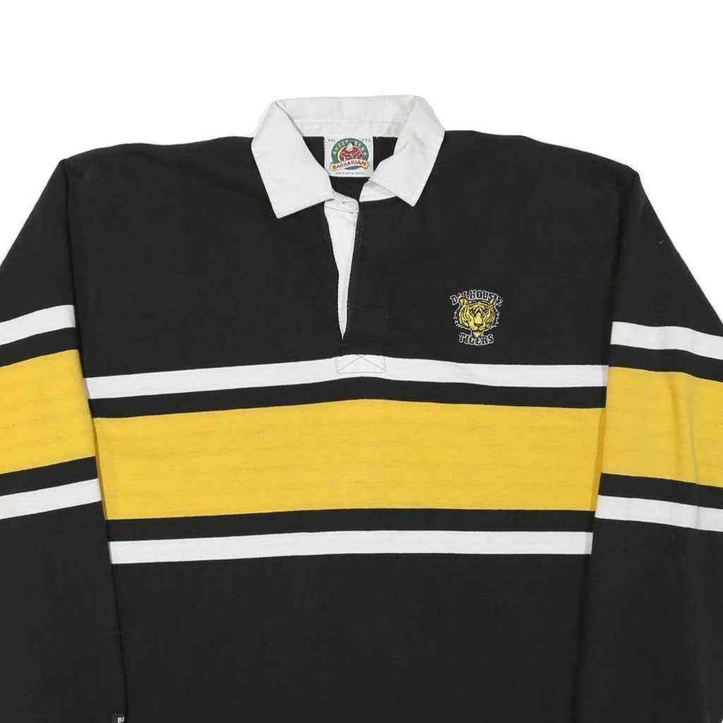 BARBARIAN Mens Black & Yellow Tiger Emblem Long Sleeve Striped 2XL Rugby Polo