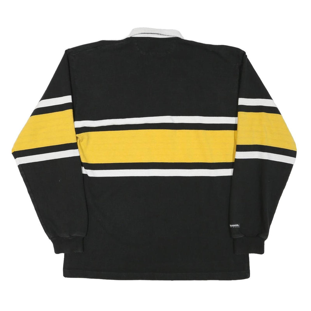 BARBARIAN Mens Black & Yellow Tiger Emblem Long Sleeve Striped 2XL Rugby Polo