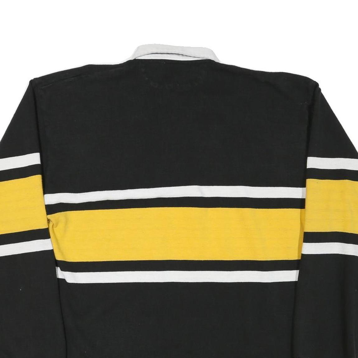 BARBARIAN Mens Black & Yellow Tiger Emblem Long Sleeve Striped 2XL Rugby Polo