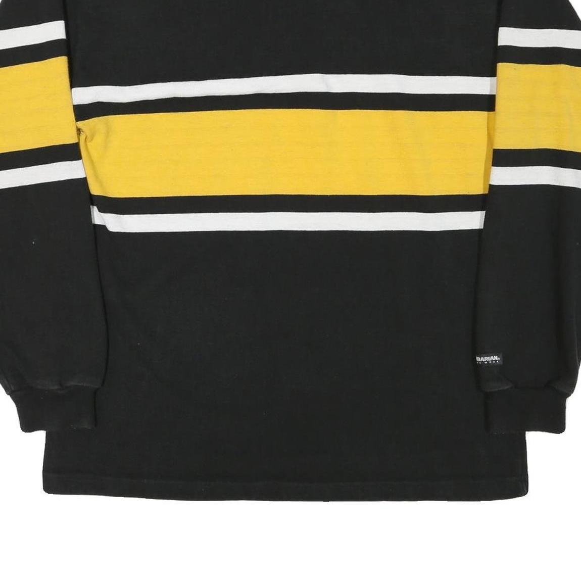 BARBARIAN Mens Black & Yellow Tiger Emblem Long Sleeve Striped 2XL Rugby Polo