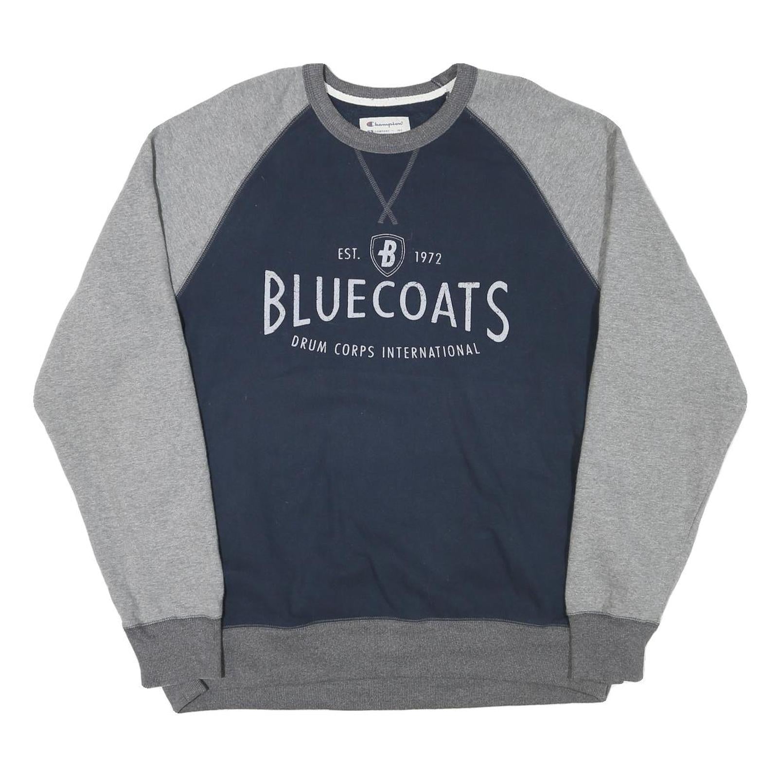 CHAMPION Mens Navy & Grey Bluecoats Crew Neck L Cotton Blend Raglan Sweatshirt