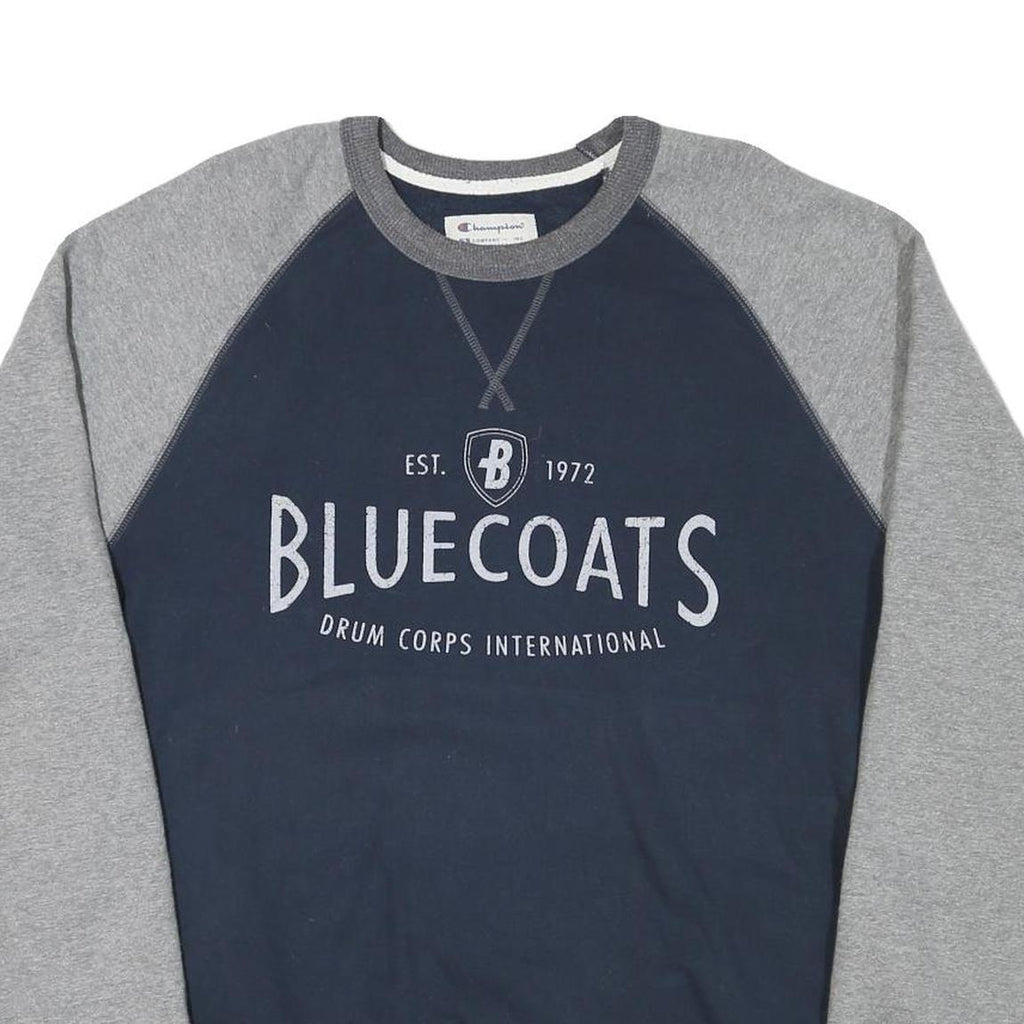 CHAMPION Mens Navy & Grey Bluecoats Crew Neck L Cotton Blend Raglan Sweatshirt