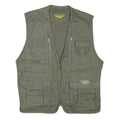 DISCOVERY Mens Green Cotton Blend Utility Vest L Woven Zip Pockets Outdoor