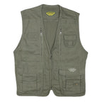 DISCOVERY Mens Green Cotton Blend Utility Vest L Woven Zip Pockets Outdoor