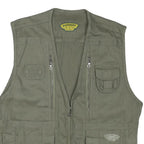 DISCOVERY Mens Green Cotton Blend Utility Vest L Woven Zip Pockets Outdoor