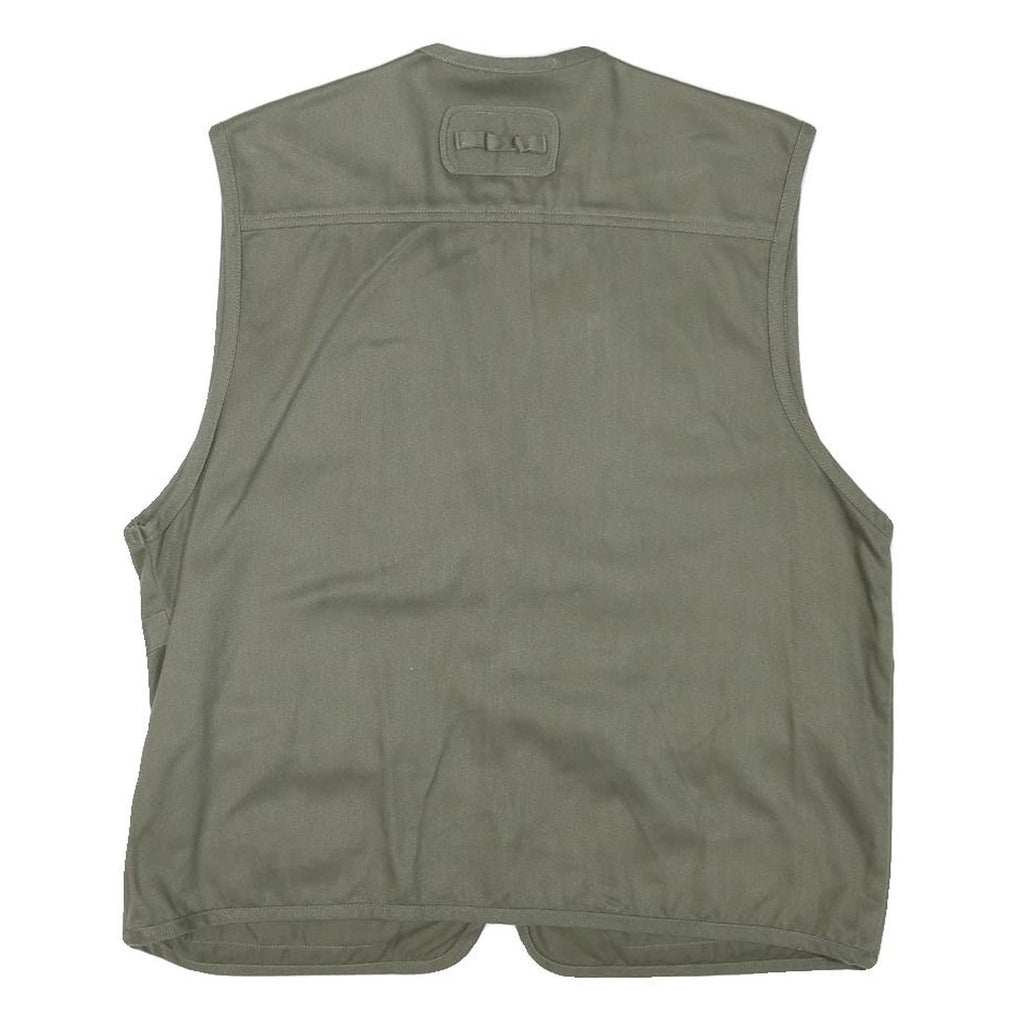 DISCOVERY Mens Green Cotton Blend Utility Vest L Woven Zip Pockets Outdoor
