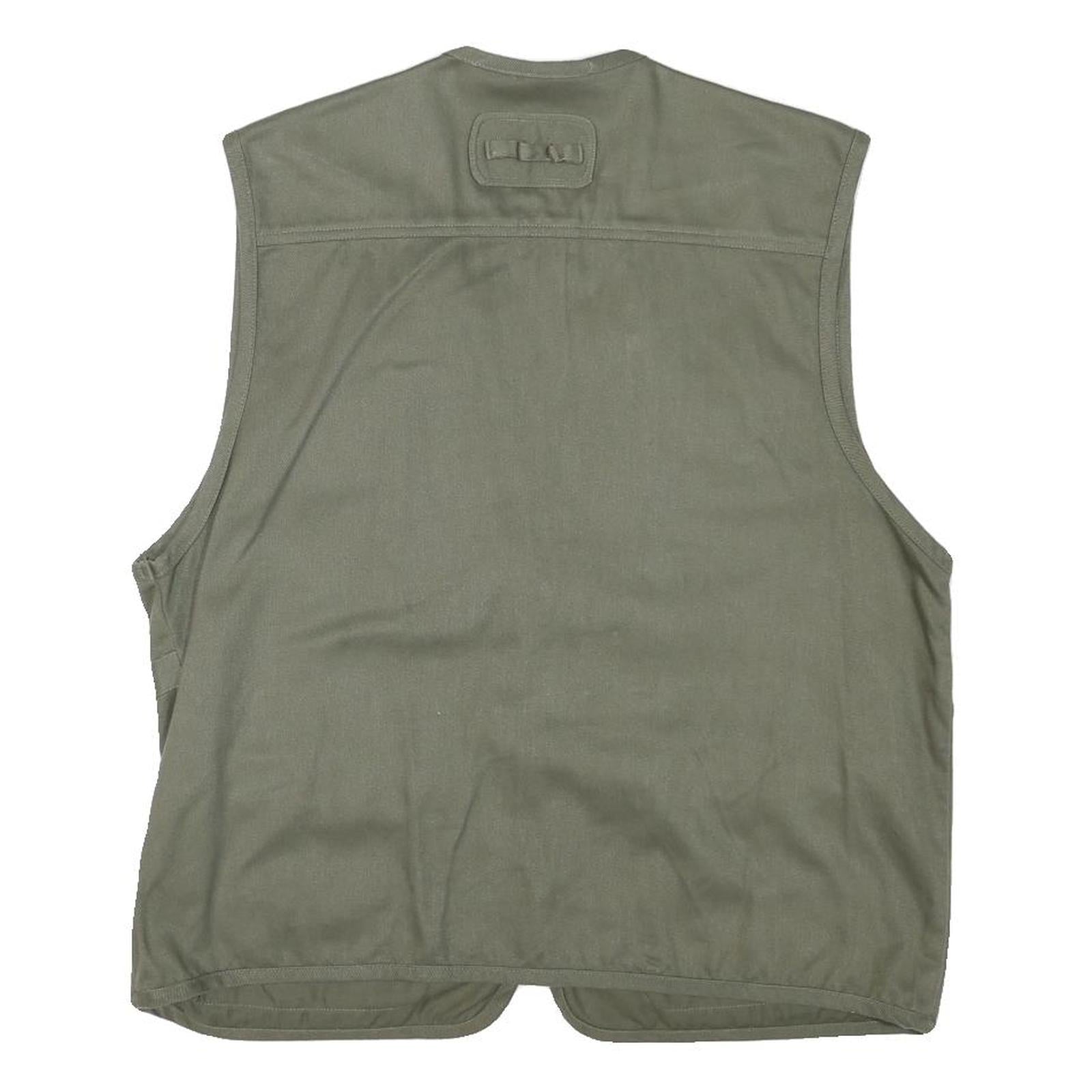 DISCOVERY Mens Green Cotton Blend Utility Vest L Woven Zip Pockets Outdoor
