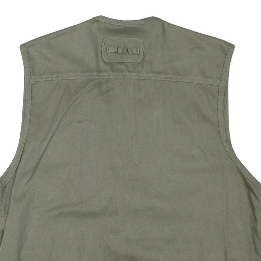 DISCOVERY Mens Green Cotton Blend Utility Vest L Woven Zip Pockets Outdoor