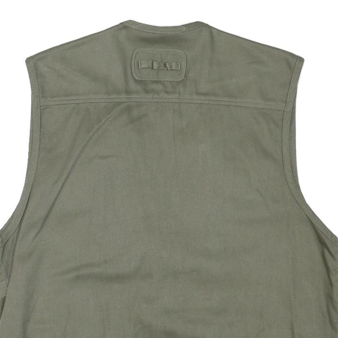 DISCOVERY Mens Green Cotton Blend Utility Vest L Woven Zip Pockets Outdoor