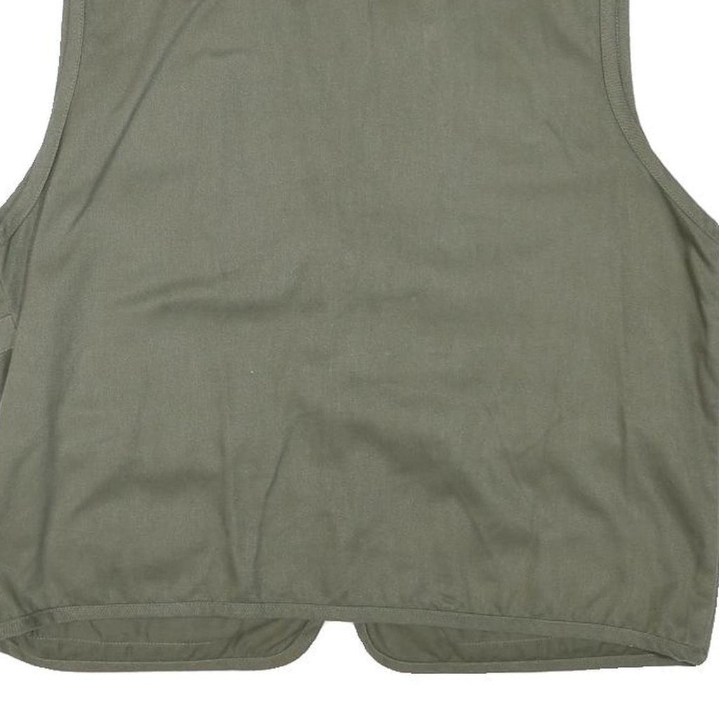 DISCOVERY Mens Green Cotton Blend Utility Vest L Woven Zip Pockets Outdoor