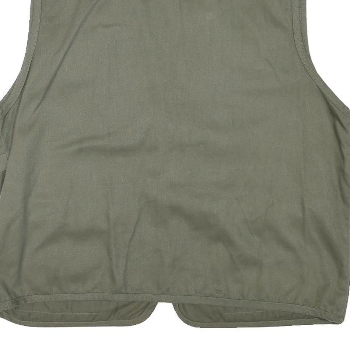 DISCOVERY Mens Green Cotton Blend Utility Vest L Woven Zip Pockets Outdoor