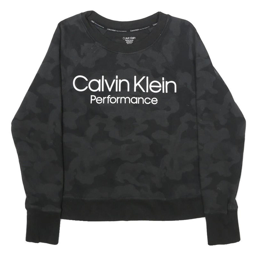 CALVIN KLEIN PERFORMANCE Womens Black Camouflage Crew Neck XS Sweatshirt