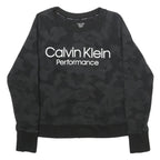CALVIN KLEIN PERFORMANCE Womens Black Camouflage Crew Neck XS Sweatshirt