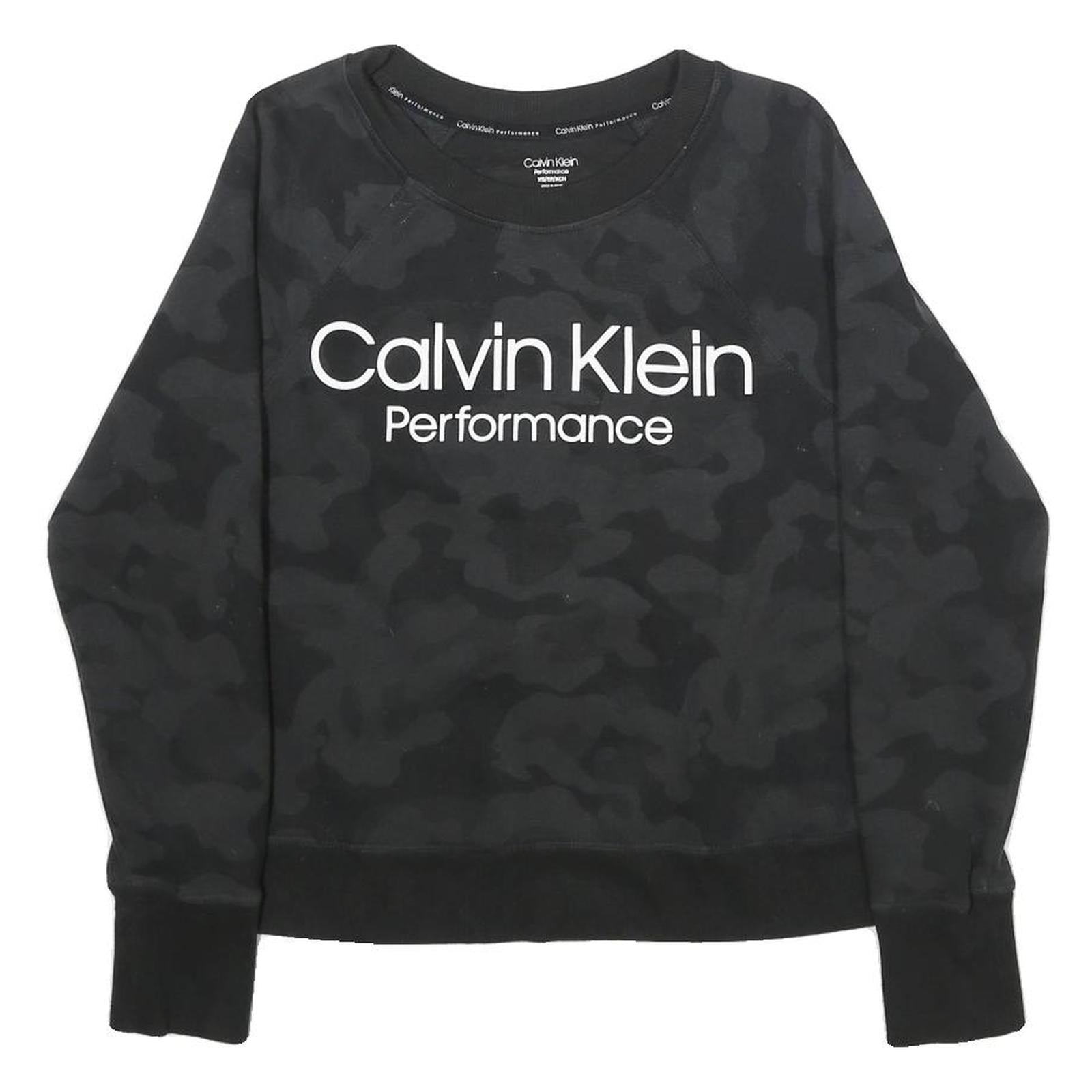 CALVIN KLEIN PERFORMANCE Womens Black Camouflage Crew Neck XS Sweatshirt