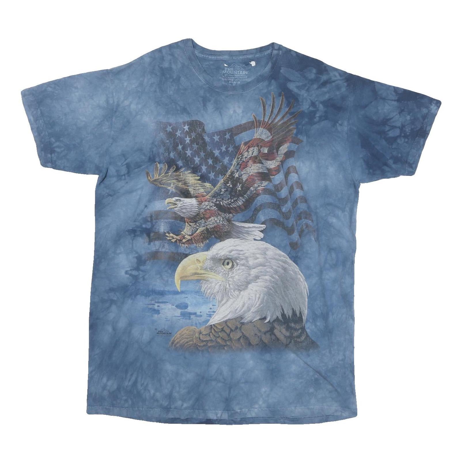THE MOUNTAIN Mens Blue Tie Dye Graphic T-Shirt XL Short Sleeve Crew Neck Eagle
