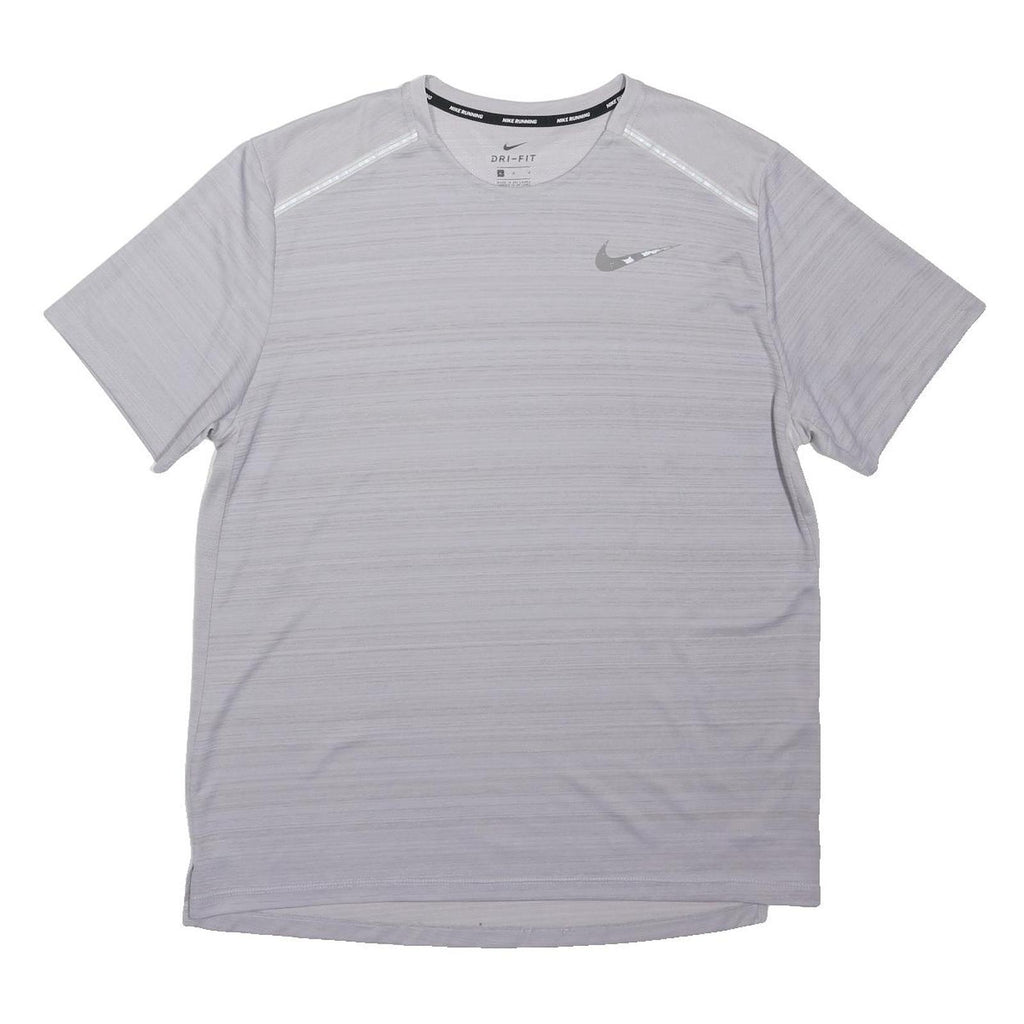 NIKE Mens Grey Running T-Shirt L Short Sleeve Crew Neck Reflective Logo