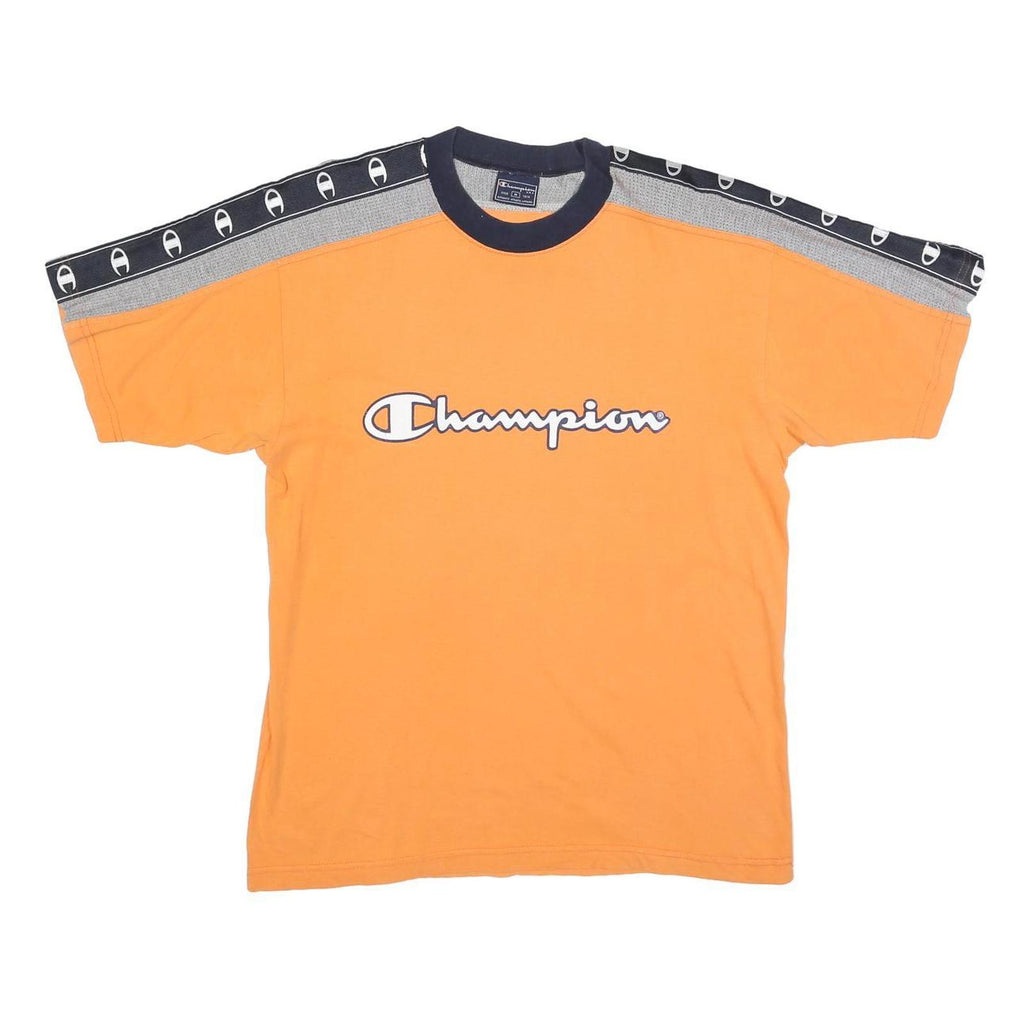 CHAMPION Mens Orange Navy Blue Graphic T-Shirt M Short Sleeve Crew Neck Branded