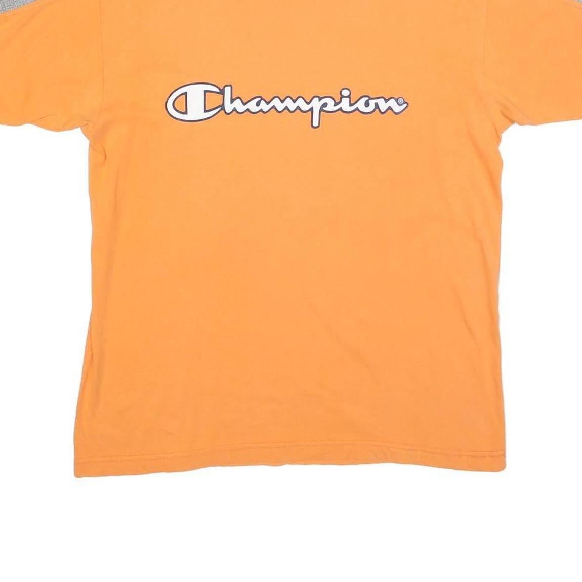 CHAMPION Mens Orange Navy Blue Graphic T-Shirt M Short Sleeve Crew Neck Branded