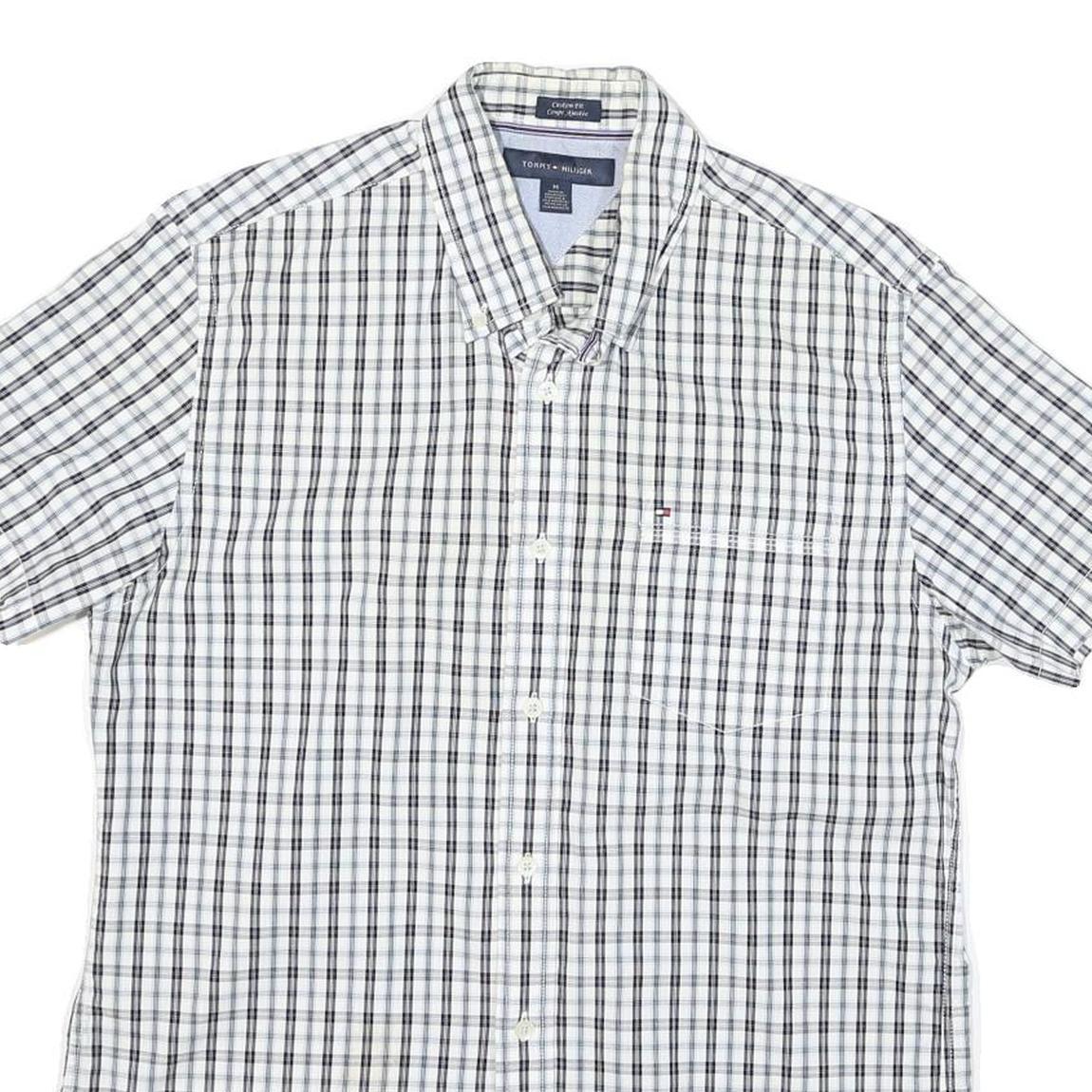 TOMMY HILFIGER Mens White & Black Check Shirt M Cotton Blend Classic Fit Button
